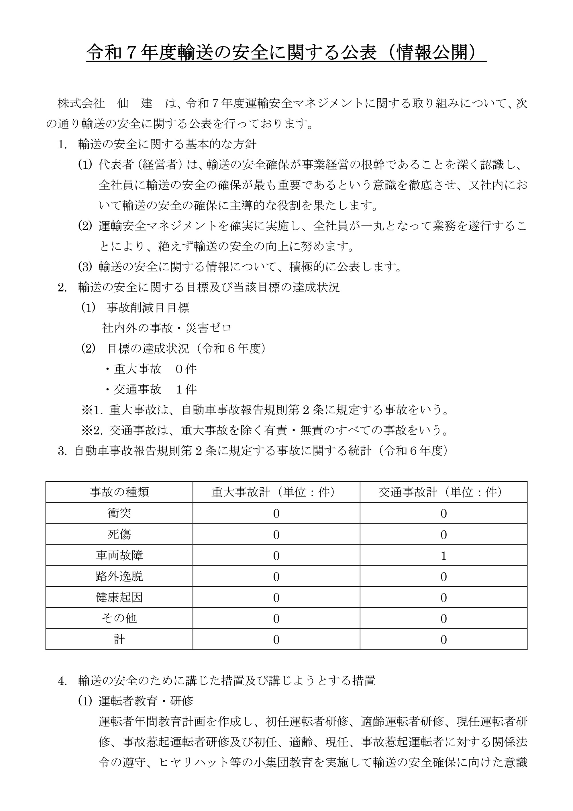 運輸安全マネジメントの公表