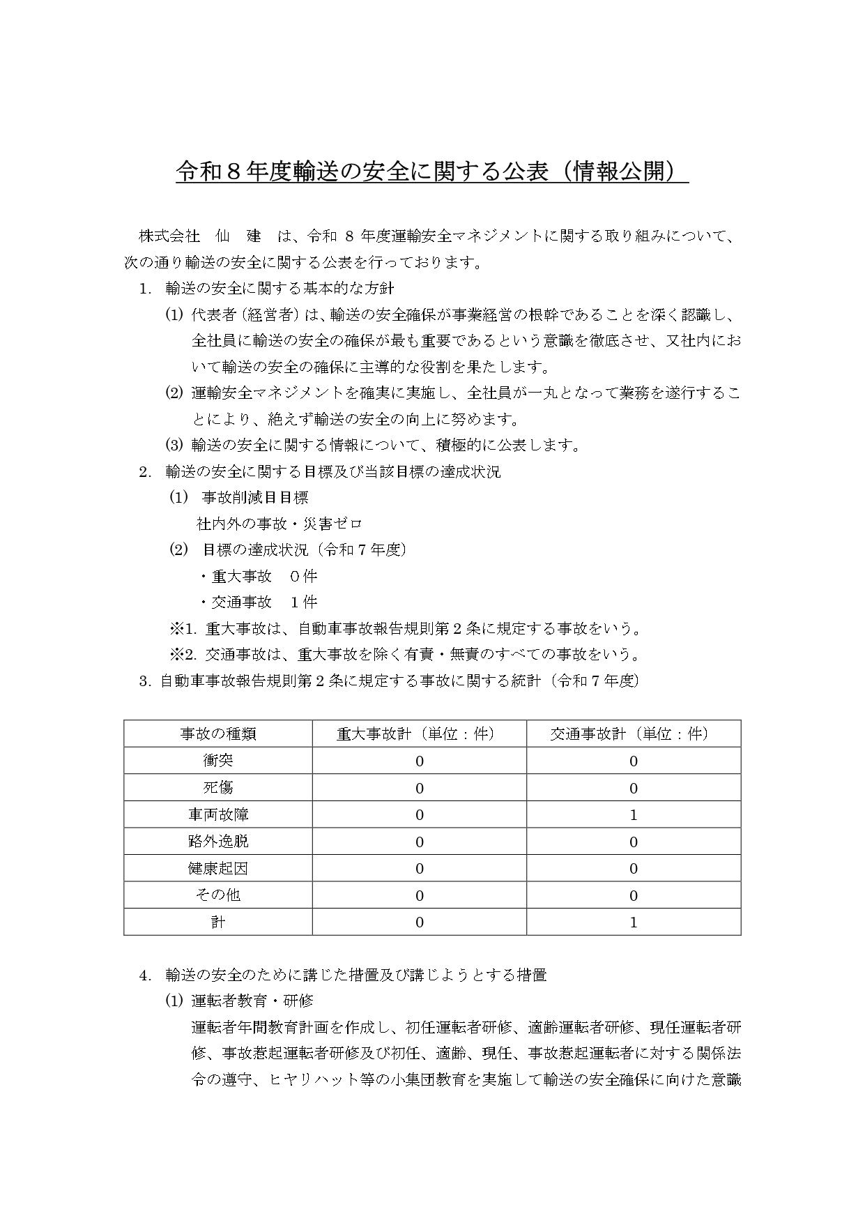 運輸安全マネジメントの公表